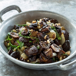 Balsamic-Roasted Mushrooms with Shallots and Toasted Marcona Almonds